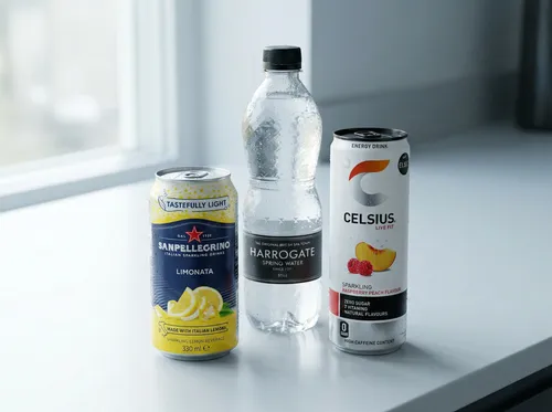 Cold canned drinks stocked in a vending machine