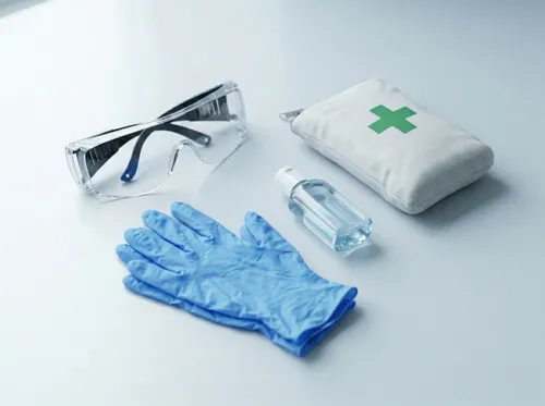 Protective equipment and essentials near a vending machine