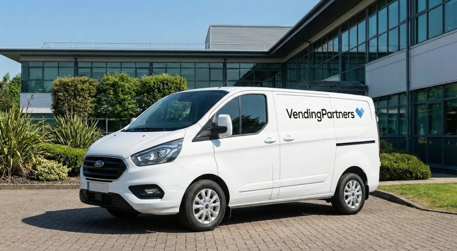 Vending Partners van outside an office